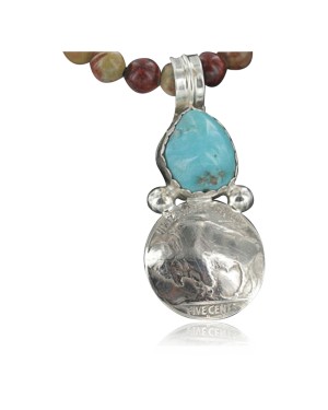 Vintage Style OLD Buffalo Coin Certified Authentic Navajo .925 Sterling Silver Turquoise Native American Necklace 390659624270