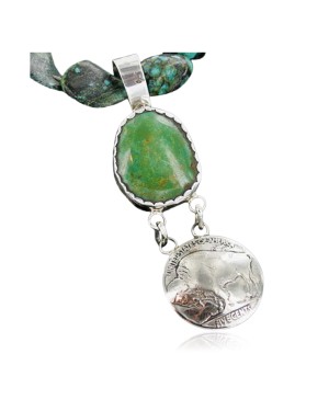 Vintage Style OLD Buffalo Coin Certified Authentic Navajo .925 Sterling Silver Turquoise Native American Necklace 390663193377