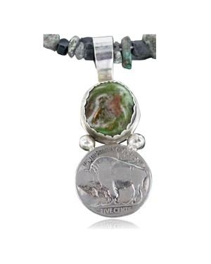 Vintage Style OLD Buffalo Coin Certified Authentic Navajo .925 Sterling Silver Turquoise Native American Necklace 390663943397
