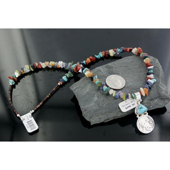 Vintage Style OLD Buffalo Coin Certified Authentic Navajo .925 Sterling Silver Turquoise Native American Necklace 390664059919