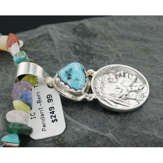 Vintage Style OLD Buffalo Coin Certified Authentic Navajo .925 Sterling Silver Turquoise Native American Necklace 390664059919