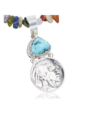 Vintage Style OLD Buffalo Coin Certified Authentic Navajo .925 Sterling Silver Turquoise Native American Necklace 390664059919