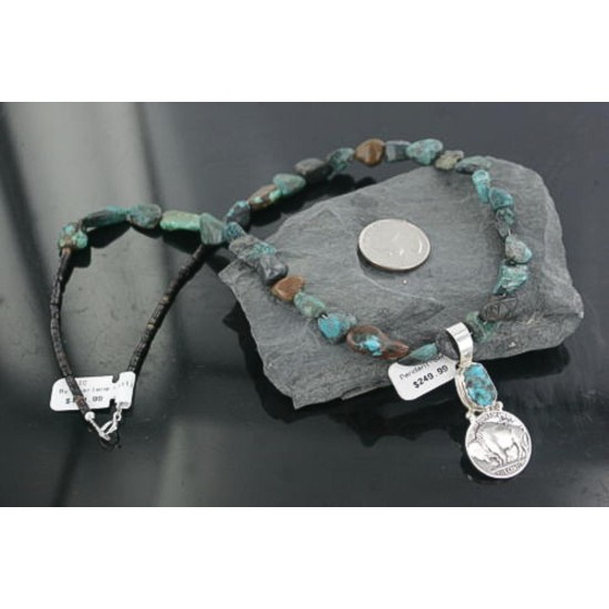 Vintage Style OLD Buffalo Coin Certified Authentic Navajo .925 Sterling Silver Turquoise Native American Necklace 390665988592