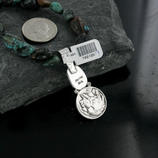 Vintage Style OLD Buffalo Coin Certified Authentic Navajo .925 Sterling Silver Turquoise Native American Necklace 390665988592