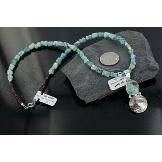 Vintage Style OLD Buffalo Coin Certified Authentic Navajo .925 Sterling Silver Turquoise Native American Necklace 390675808723