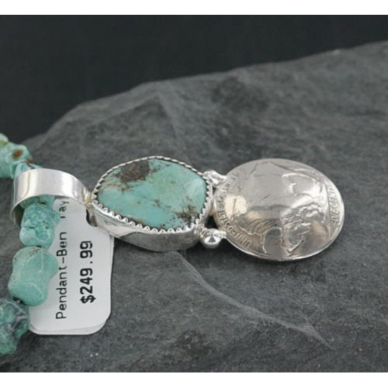Vintage Style OLD Buffalo Coin Certified Authentic Navajo .925 Sterling Silver Turquoise Native American Necklace 390675808723