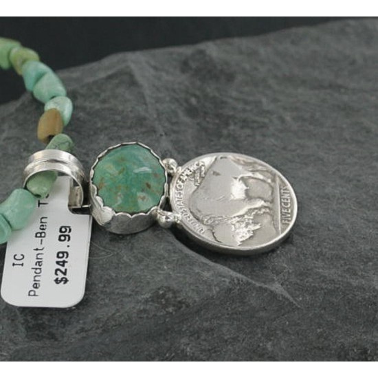 Vintage Style OLD Buffalo Coin Certified Authentic Navajo .925 Sterling Silver Turquoise Native American Necklace 390678083188