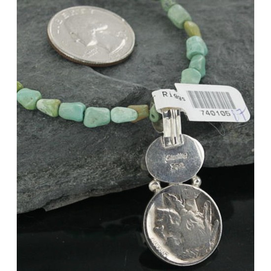 Vintage Style OLD Buffalo Coin Certified Authentic Navajo .925 Sterling Silver Turquoise Native American Necklace 390678083188