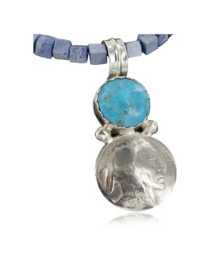 Vintage Style OLD Buffalo Coin Certified Authentic Navajo .925 Sterling Silver Turquoise Native American Necklace 390680451451
