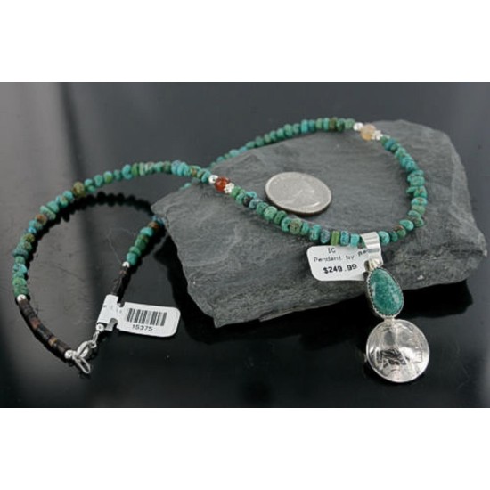 Vintage Style OLD Buffalo Coin Certified Authentic Navajo .925 Sterling Silver Turquoise Native American Necklace 390681930351