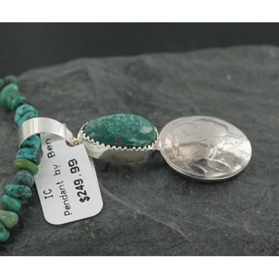 Vintage Style OLD Buffalo Coin Certified Authentic Navajo .925 Sterling Silver Turquoise Native American Necklace 390681930351