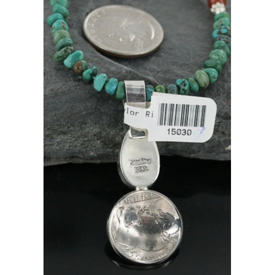 Vintage Style OLD Buffalo Coin Certified Authentic Navajo .925 Sterling Silver Turquoise Native American Necklace 390681930351