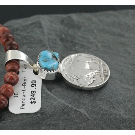 Vintage Style OLD Buffalo Coin Certified Authentic Navajo .925 Sterling Silver Turquoise Native American Necklace 390682426338