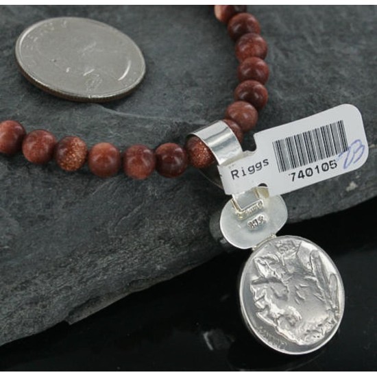 Vintage Style OLD Buffalo Coin Certified Authentic Navajo .925 Sterling Silver Turquoise Native American Necklace 390682426338