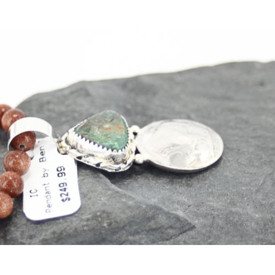Vintage Style OLD Buffalo Coin Certified Authentic Navajo .925 Sterling Silver Turquoise Native American Necklace 390717283490
