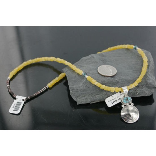 Vintage Style OLD Buffalo Coin Certified Authentic Navajo .925 Sterling Silver Turquoise Native American Necklace 390726660986