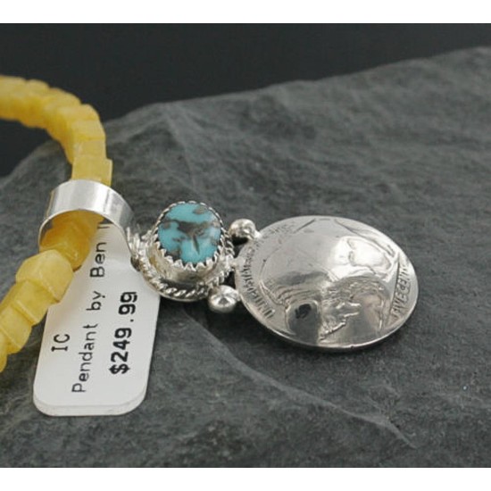 Vintage Style OLD Buffalo Coin Certified Authentic Navajo .925 Sterling Silver Turquoise Native American Necklace 390726660986