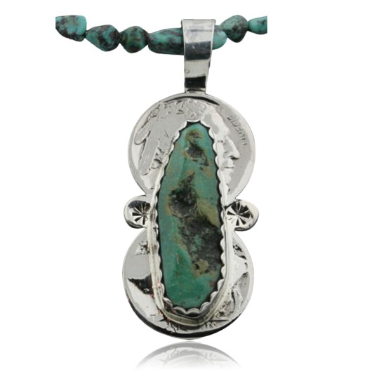 Vintage Style OLD Buffalo Coin Certified Authentic Navajo .925 Sterling Silver Turquoise Native American Necklace 390731829523
