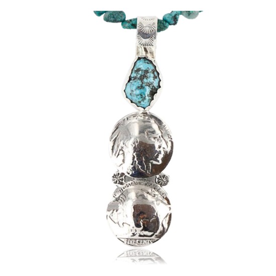 Vintage Style OLD Buffalo Coin Certified Authentic Navajo .925 Sterling Silver Turquoise Native American Necklace 390757764717