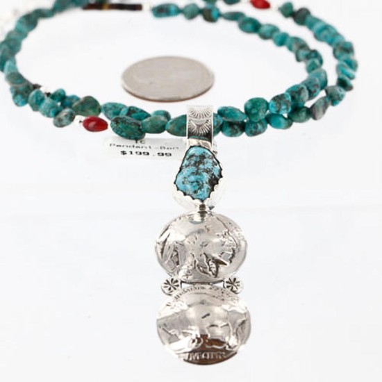Vintage Style OLD Buffalo Coin Certified Authentic Navajo .925 Sterling Silver Turquoise Native American Necklace 390757764717