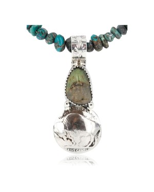 Vintage Style OLD Buffalo Coin Certified Authentic Navajo .925 Sterling Silver Turquoise Native American Necklace 390829911885