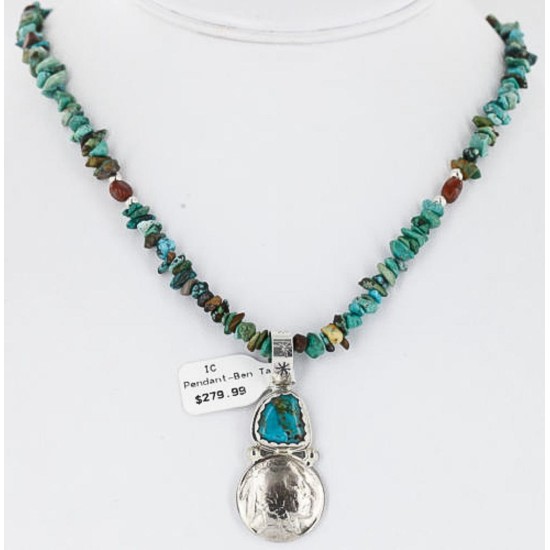 Vintage Style OLD Buffalo Coin Certified Authentic Navajo .925 Sterling Silver Turquoise Native American Necklace 390837024782
