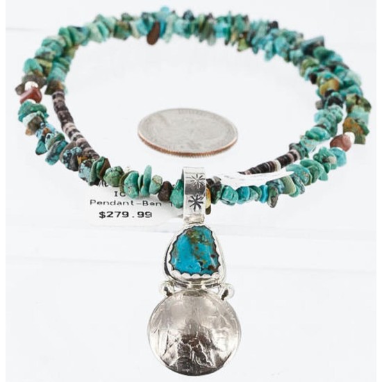 Vintage Style OLD Buffalo Coin Certified Authentic Navajo .925 Sterling Silver Turquoise Native American Necklace 390837024782
