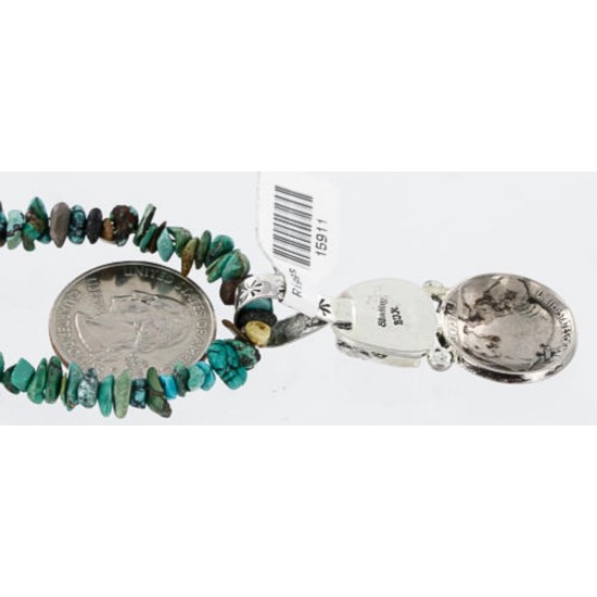 Vintage Style OLD Buffalo Coin Certified Authentic Navajo .925 Sterling Silver Turquoise Native American Necklace 390837024782