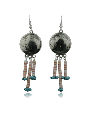Vintage Style OLD Buffalo Coin Certified Authentic Navajo .925 Sterling Silver Turquoise Spiny Native American Earrings 390735954683