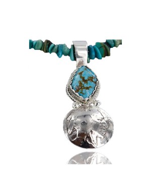 Vintage Style OLD Buffalo Coin Certified Authentic Navajo .925 Sterling SilverONE Mountain Turquoise Native American Necklace 370962400863