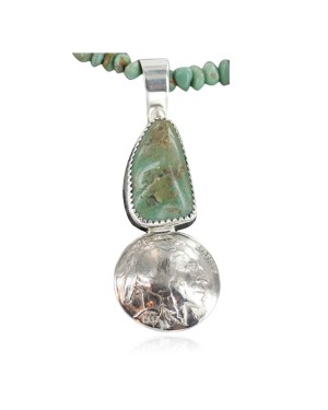 Vintage Style OLD Buffalo Nickel Certified Authentic Navajo .925 Sterling Silver Turquoise 0535 Native American Necklace 370927935045