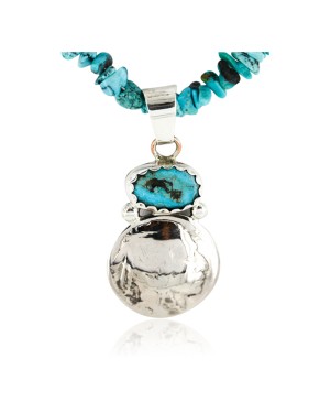 Vintage Style OLD Buffalo Nickel Certified Authentic Navajo .925 Sterling Silver Turquoise Native American Necklace 16022-2