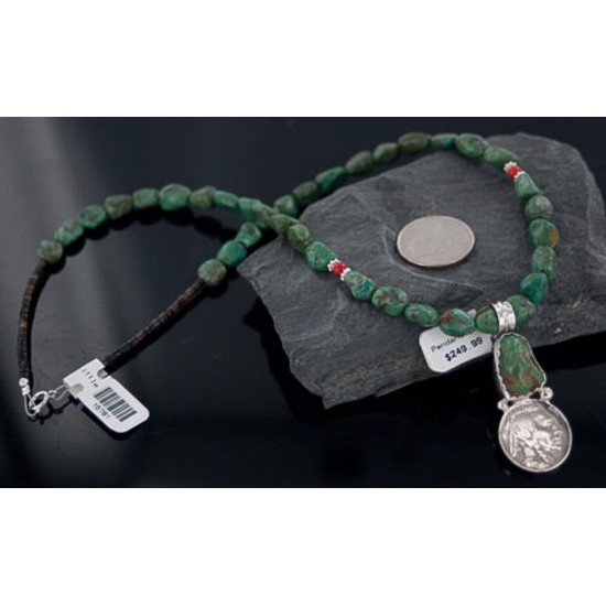 Vintage Style OLD Buffalo Nickel Certified Authentic Navajo .925 Sterling Silver Turquoise Native American Necklace 370890665979