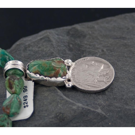 Vintage Style OLD Buffalo Nickel Certified Authentic Navajo .925 Sterling Silver Turquoise Native American Necklace 370890665979