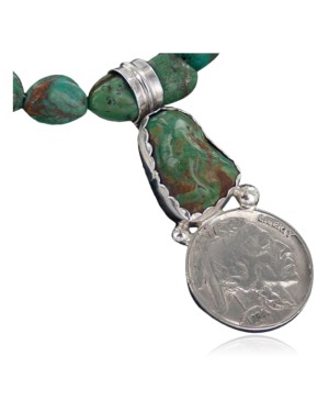 Vintage Style OLD Buffalo Nickel Certified Authentic Navajo .925 Sterling Silver Turquoise Native American Necklace 370890665979