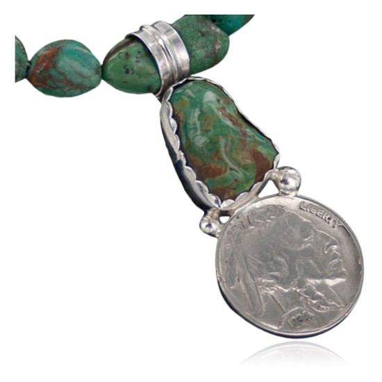 Vintage Style OLD Buffalo Nickel Certified Authentic Navajo .925 Sterling Silver Turquoise Native American Necklace 370890665979