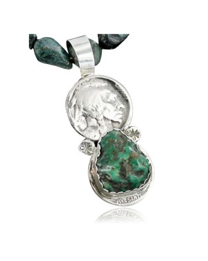 Vintage Style OLD Buffalo Nickel Certified Authentic Navajo .925 Sterling Silver Turquoise Native American Necklace 390666148857