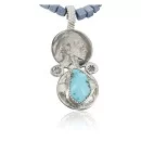 Vintage Style OLD Buffalo Nickel Navajo .925 Sterling Silver Turquoise Native American Necklace 390679698991