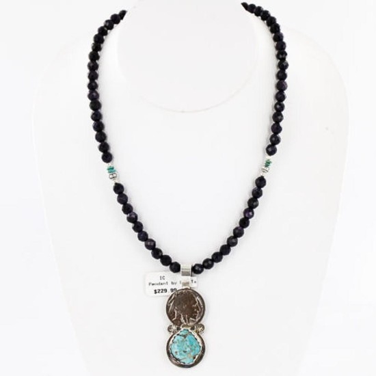 Vintage Style OLD Buffalo Nickel Certified Authentic Navajo .925 Sterling Silver Turquoise Native American Necklace 390743747101