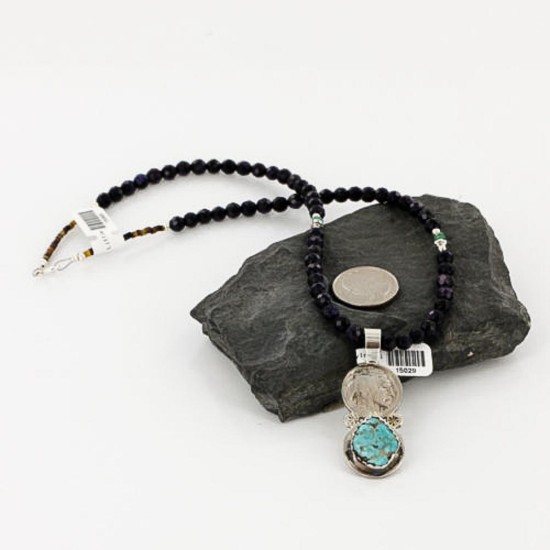 Vintage Style OLD Buffalo Nickel Certified Authentic Navajo .925 Sterling Silver Turquoise Native American Necklace 390743747101