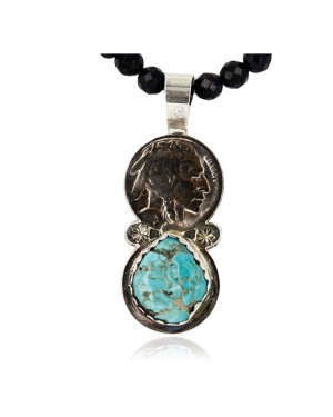 Vintage Style OLD Buffalo Nickel Certified Authentic Navajo .925 Sterling Silver Turquoise Native American Necklace 390743747101