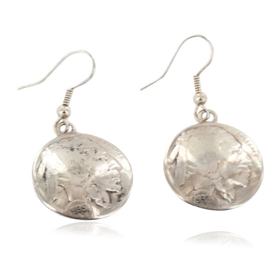 Vintage Style OLD Buffalo Nickel Coin Certified Authentic Navajo .925 Sterling Silver Native American Earrings 18045-10