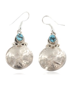 Vintage Style OLD Buffalo Nickel Coin Certified Authentic Navajo .925 Sterling Silver Natural Turquoise Dangle Earrings 18145
