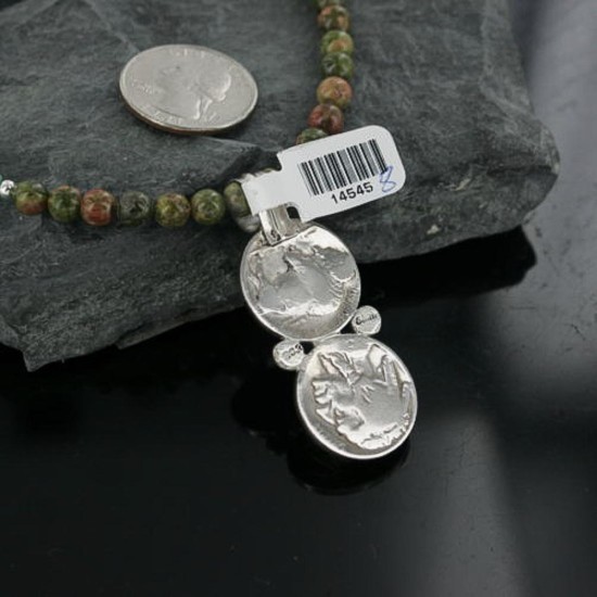 Vintage Style OLD Double Buffalo Nickel Indian Head Certified Authentic Navajo .925 Sterling Silver Turquoise Native American Necklace 390669747629