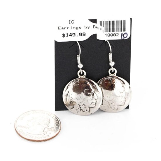 Vintage Style OLD Indian Head Certified Authentic Navajo .925 Sterling Silver Hooks Native American Earrings 390829383071