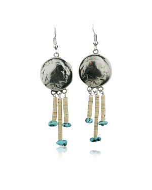 Vintage Style OLD INDIAN HEAD Certified Authentic Navajo .925 Sterling Silver Spiny Oyster and Turquoise Native American Earrings 390735134331