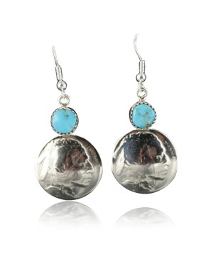 Vintage Style OLD Indian Head Certified Authentic Navajo .925 Sterling Silver Turquoise Native American Earrings 390719073971