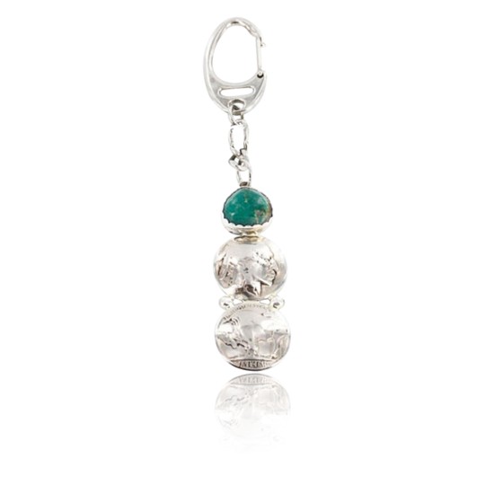 Vintage Style OLD Indian Head Certified Authentic Navajo .925 Sterling Silver Turquoise Native American Keychain 371051900789