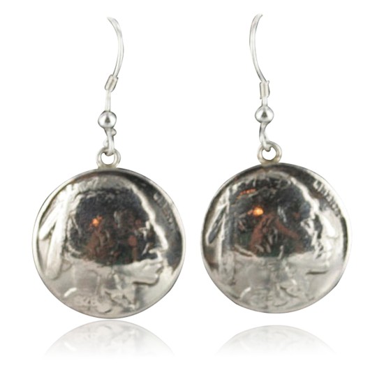 Vintage Style OLD Indian HeadCertified Authentic Navajo .925 Sterling Silver Hooks Native American Earrings 370968832440