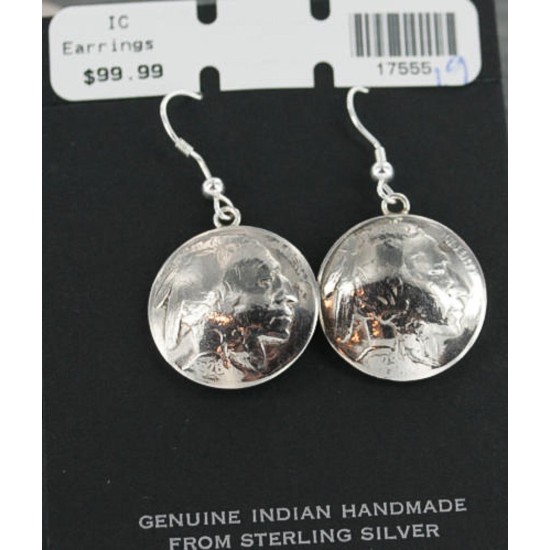 Vintage Style OLD Indian HeadCertified Authentic Navajo .925 Sterling Silver Hooks Native American Earrings 370968832440